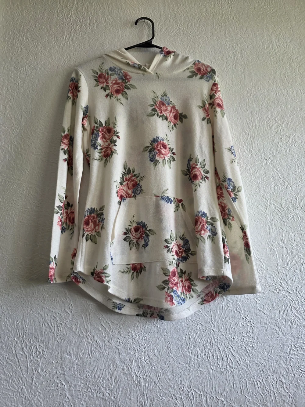 Ultra Flirt Cream Floral Hoodie with Pink Roses
